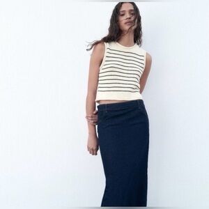 Zara Revolve Women’s Stripe Knit Crochet Sweater Crop Tank Top Shirt Cotton Med